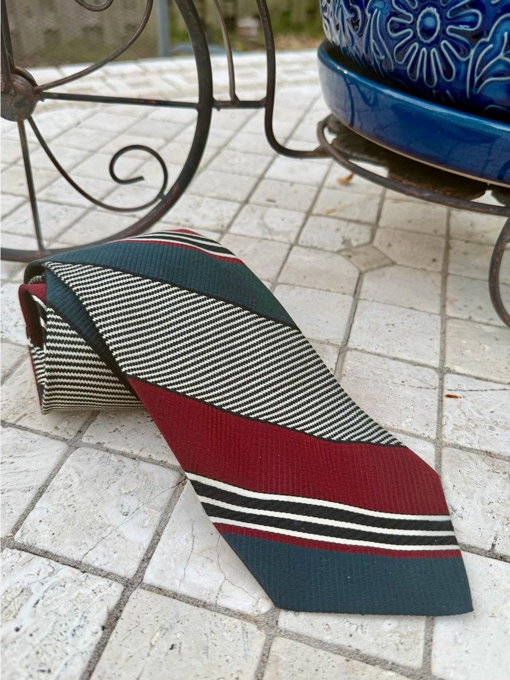 Vintage Polo Ralph Lauren Classic Striped Men's Tie in Burgundy, Navy & Blue
